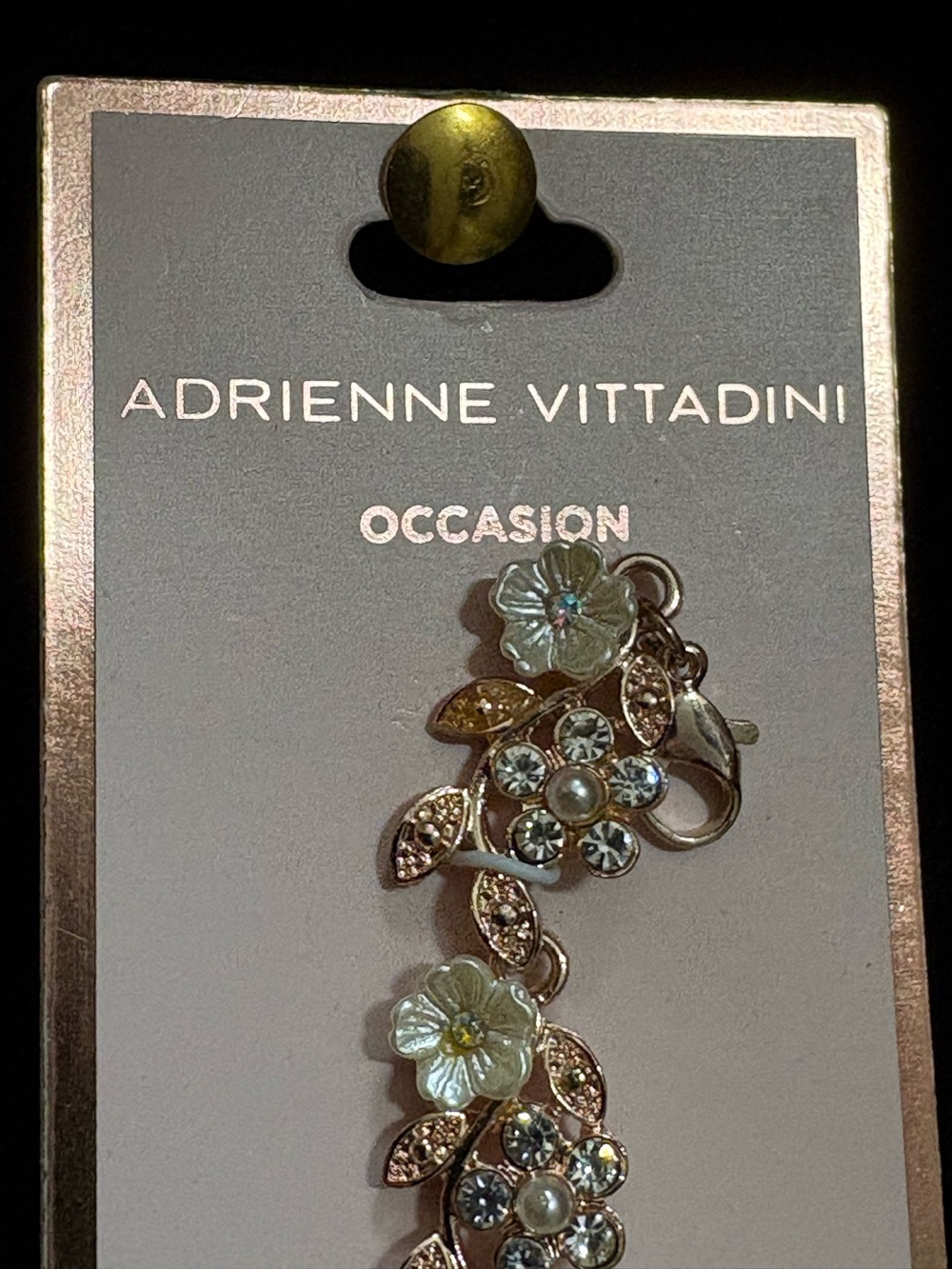 Adrienne Vittadini Gold-Tone Floral Bracelet- Rose Gold  Pearl and Crystal